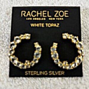 Rachel Zoe genuine white topaz pierced earrings set in sterling silver NWT